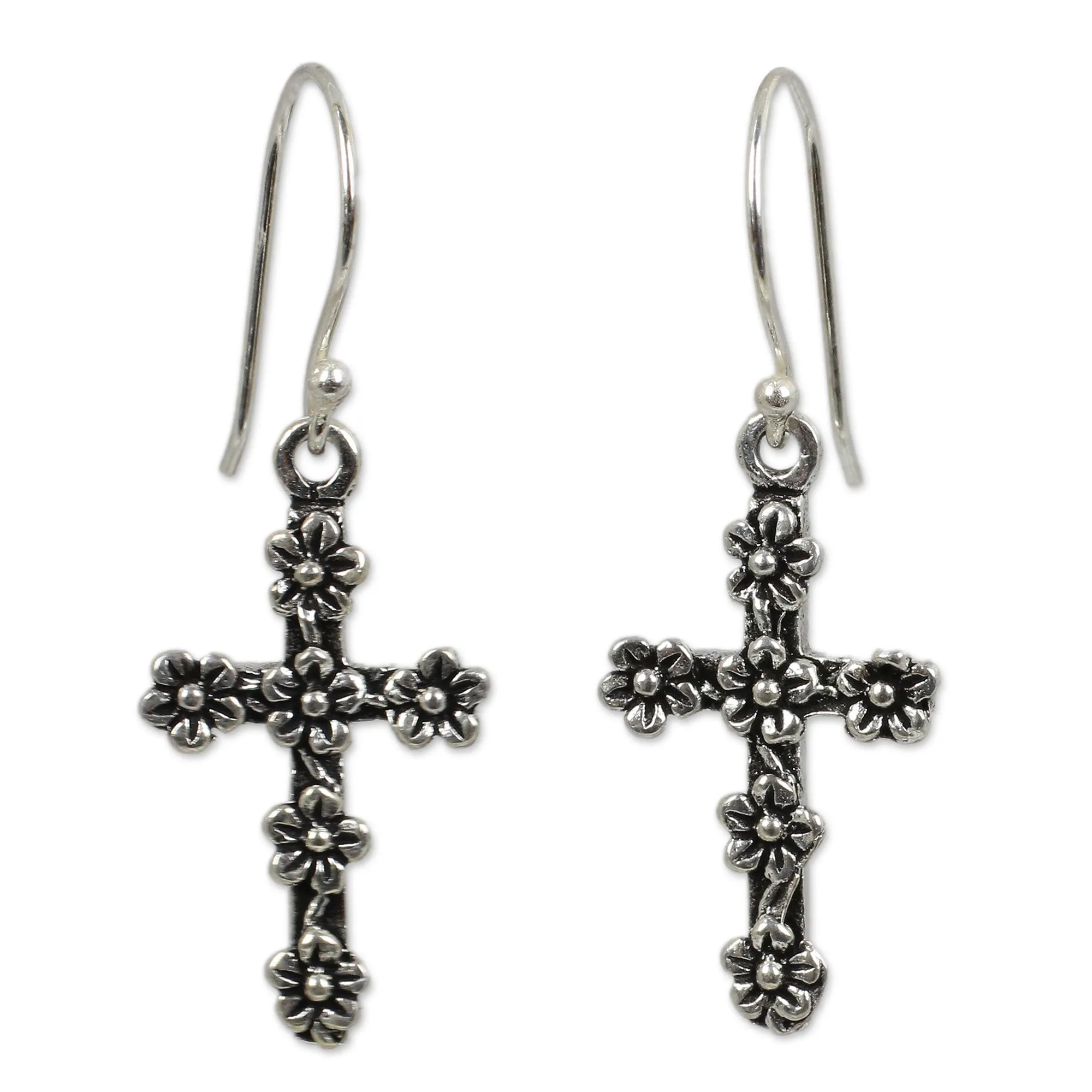 Blooms & Crosses Sterling Silver Earrings