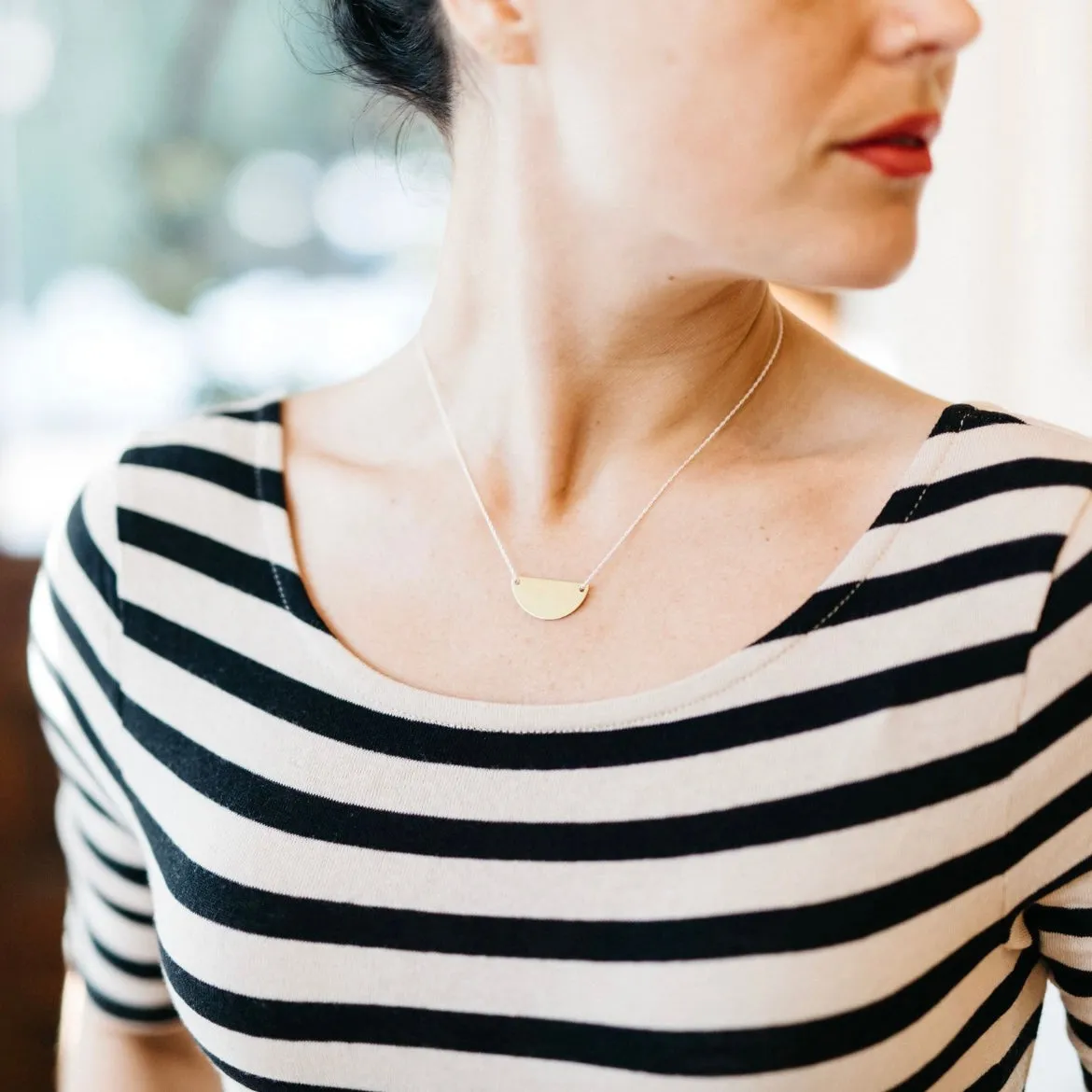 Brass Half Moon and Sterling Silver Necklace