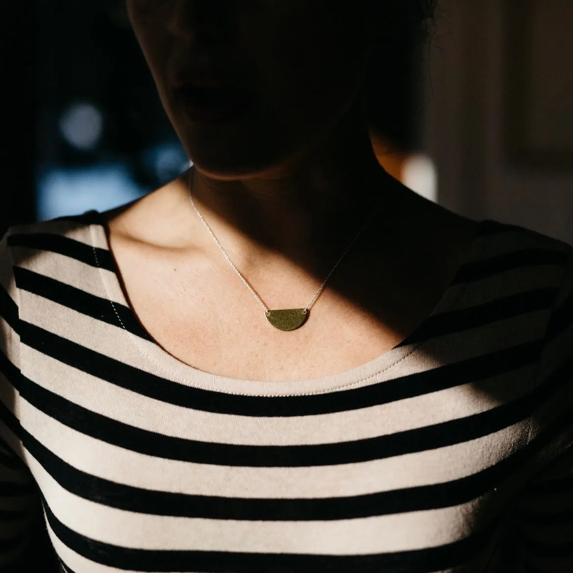 Brass Half Moon and Sterling Silver Necklace