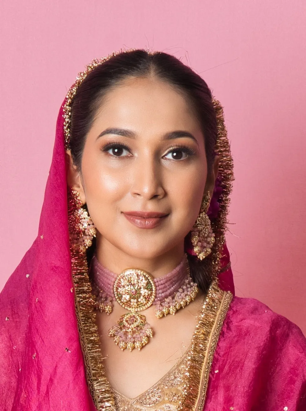 Bridal Beautiful Pink Jadau Choker Set with Earings