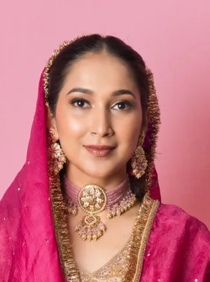 Bridal Beautiful Pink Jadau Choker Set with Earings