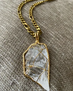 BRONZE RAW CLEAR QUARTZ FIGARO NECKLACE
