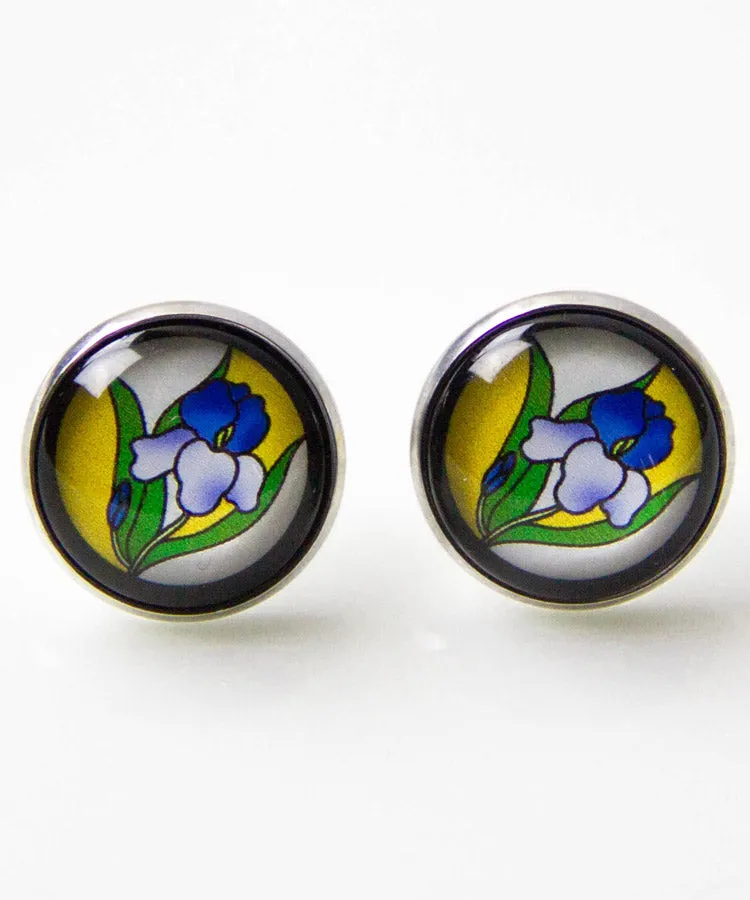 Camellia Stud Earrings / Hari Stained Glass Japanese Earrings