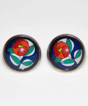 Camellia Stud Earrings / Hari Stained Glass Japanese Earrings