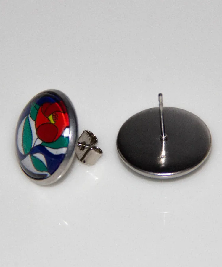 Camellia Stud Earrings / Hari Stained Glass Japanese Earrings