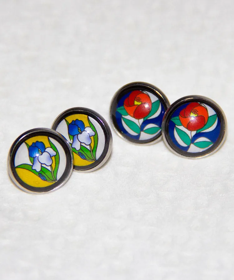 Camellia Stud Earrings / Hari Stained Glass Japanese Earrings