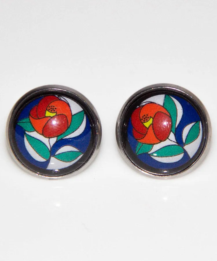Camellia Stud Earrings / Hari Stained Glass Japanese Earrings