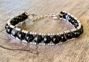 Caroline Handmade Black Striped Agate Adjustable Bracelet