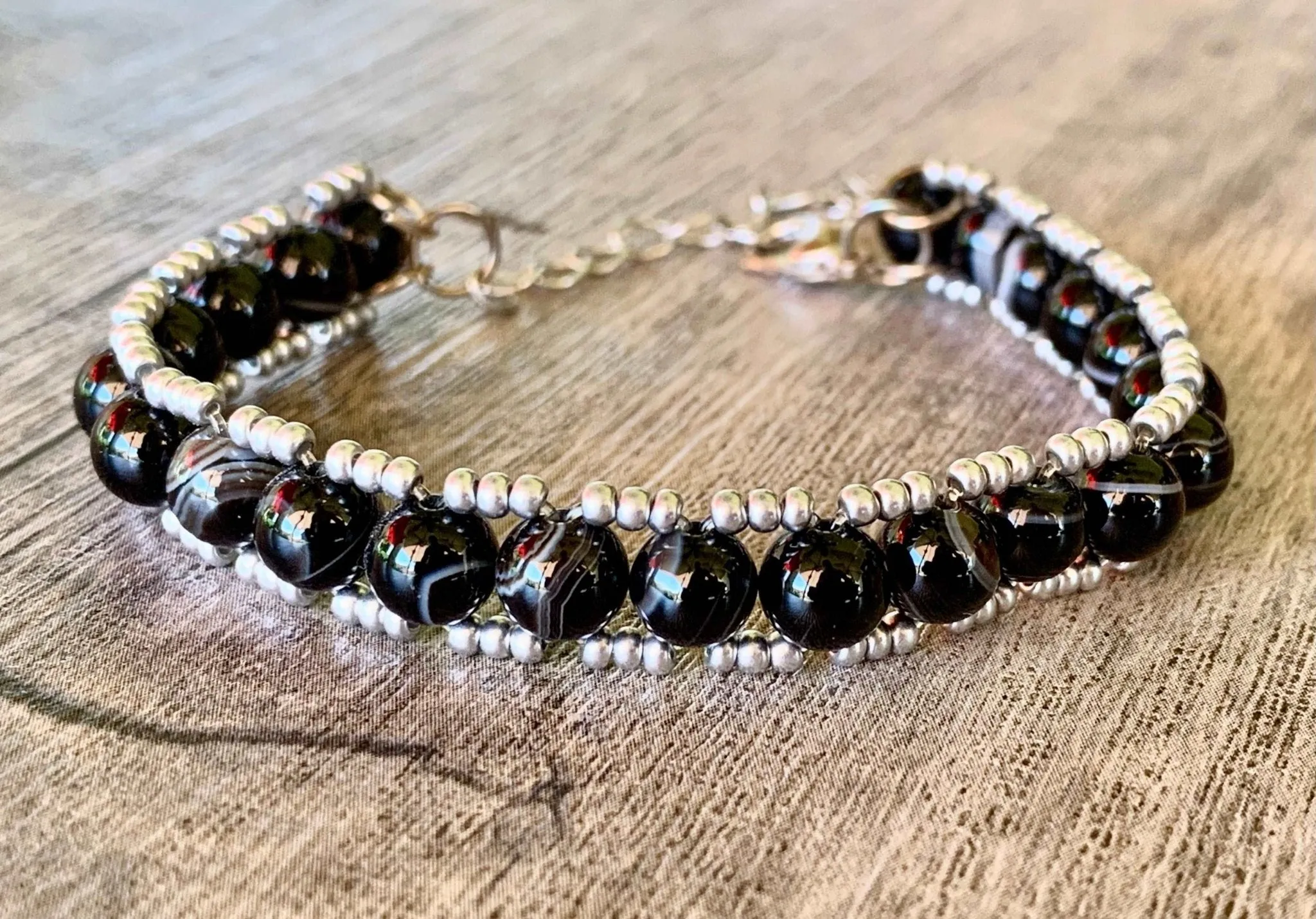 Caroline Handmade Black Striped Agate Adjustable Bracelet