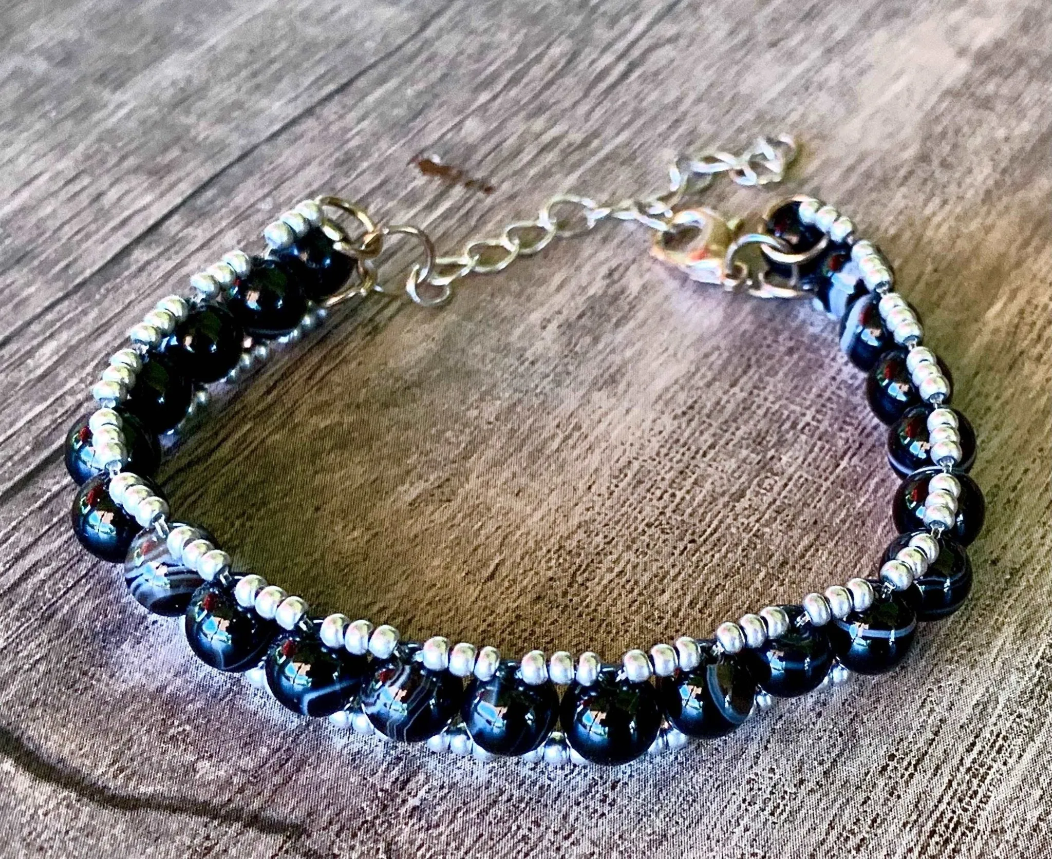 Caroline Handmade Black Striped Agate Adjustable Bracelet