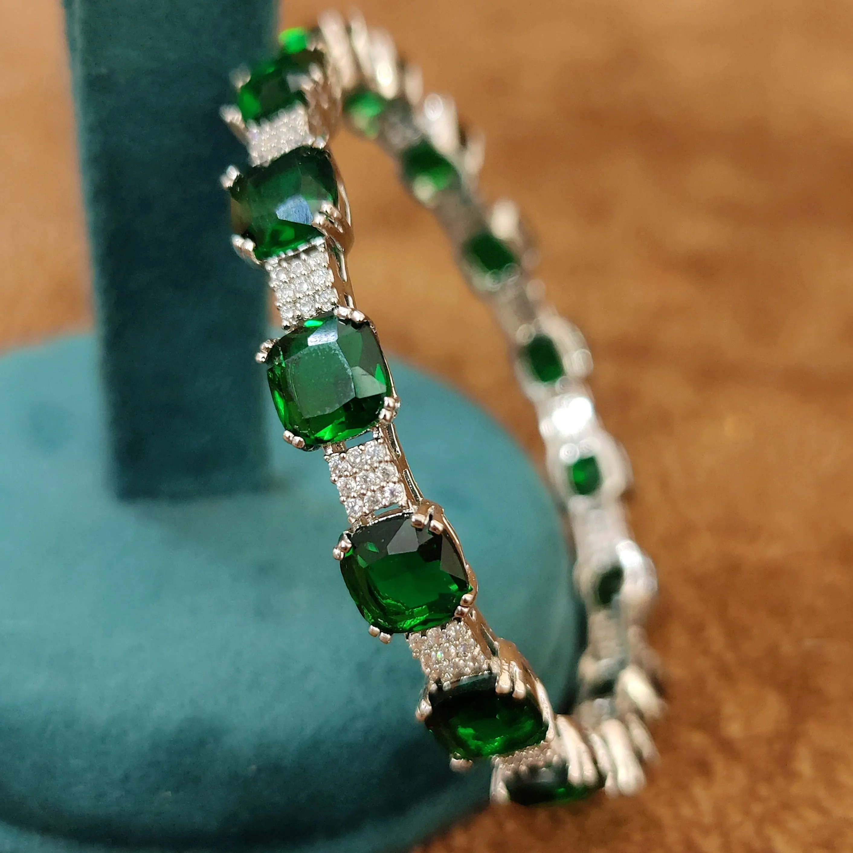 CARTIERR INSPIRED GREEN SILVER PLATED BANGLES