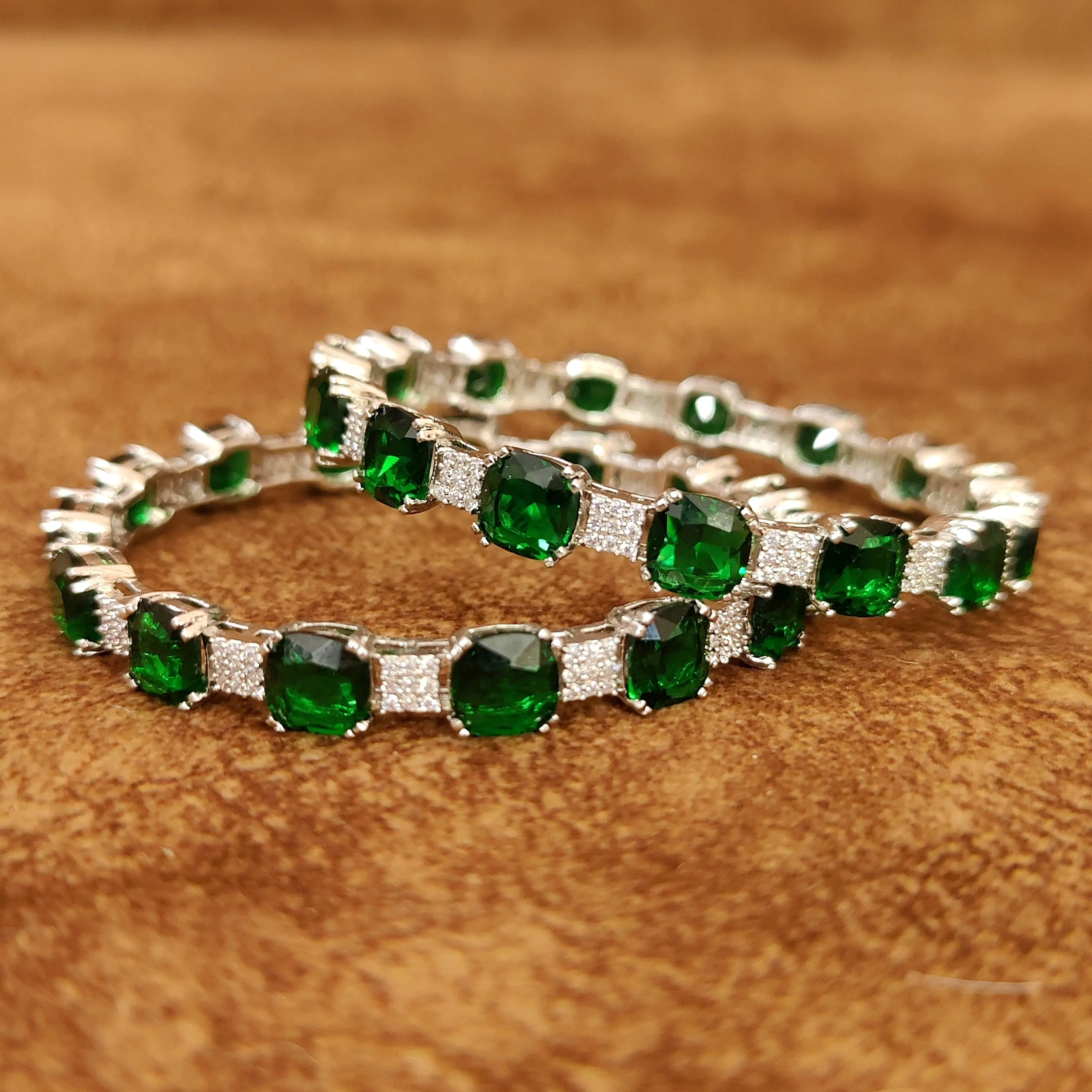 CARTIERR INSPIRED GREEN SILVER PLATED BANGLES