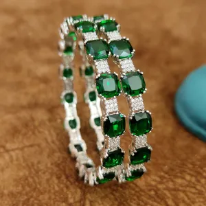 CARTIERR INSPIRED GREEN SILVER PLATED BANGLES