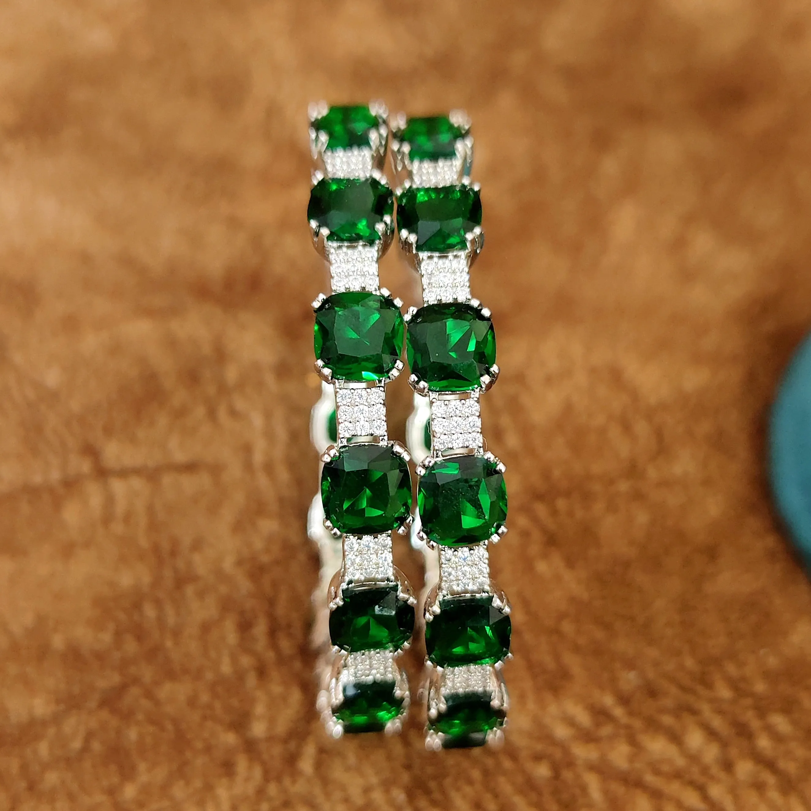 CARTIERR INSPIRED GREEN SILVER PLATED BANGLES