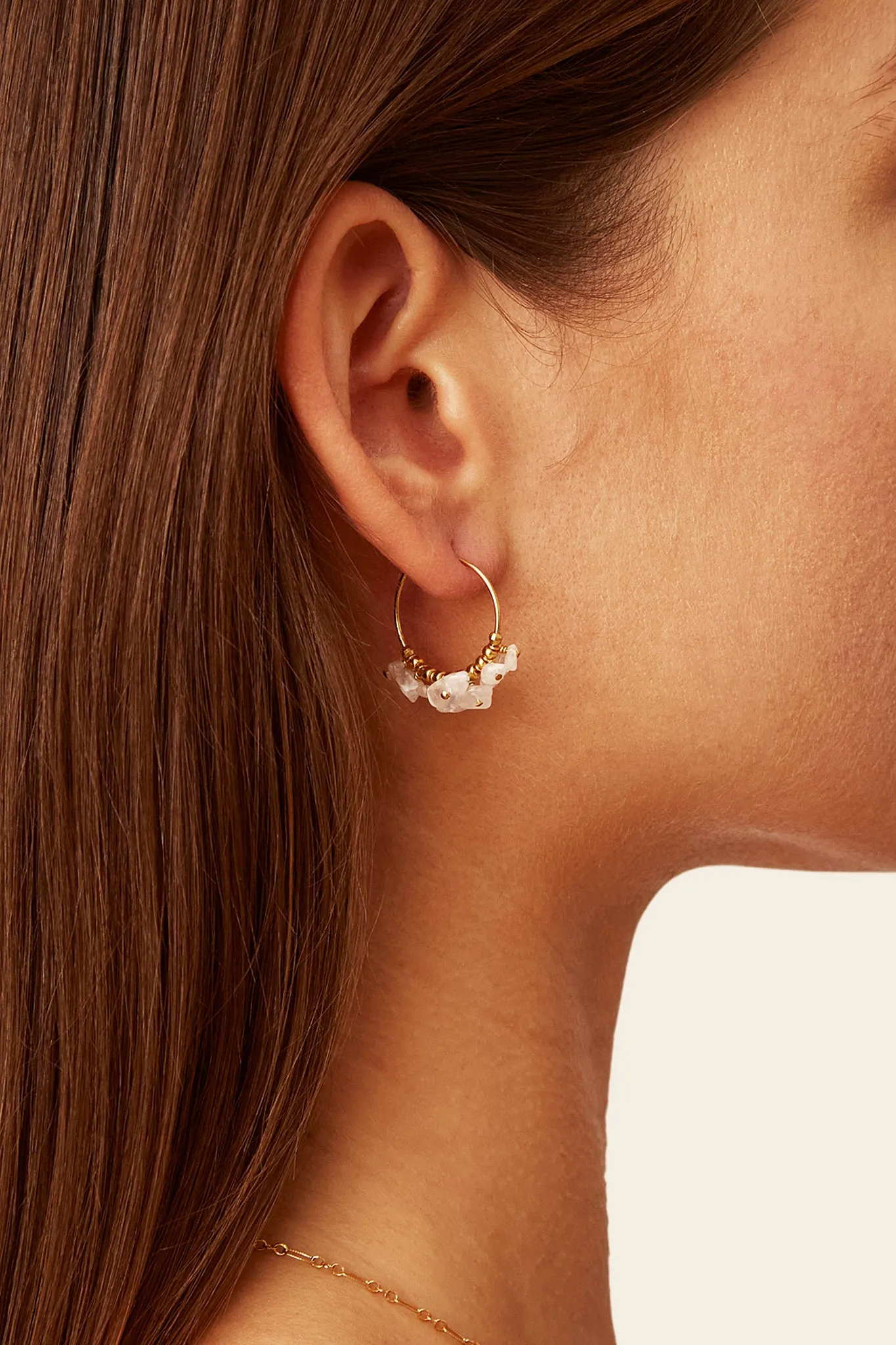 Chan Luu Heishi Small Hoop Earrings in Moonstone and Gold
