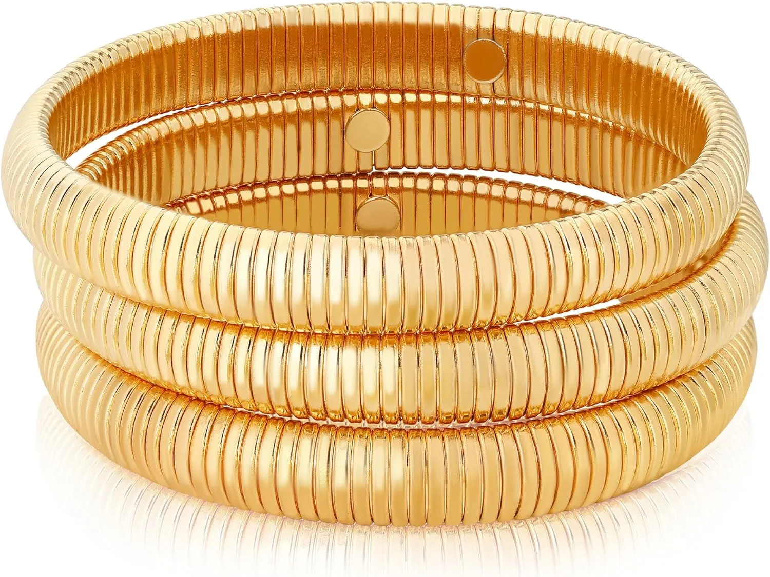 Chunky Gold Beaded Bangle Bracelet Set Stack for Women Men Stretchy Snake Link Chain Flexible Wide Wristband Bangles Bracelets