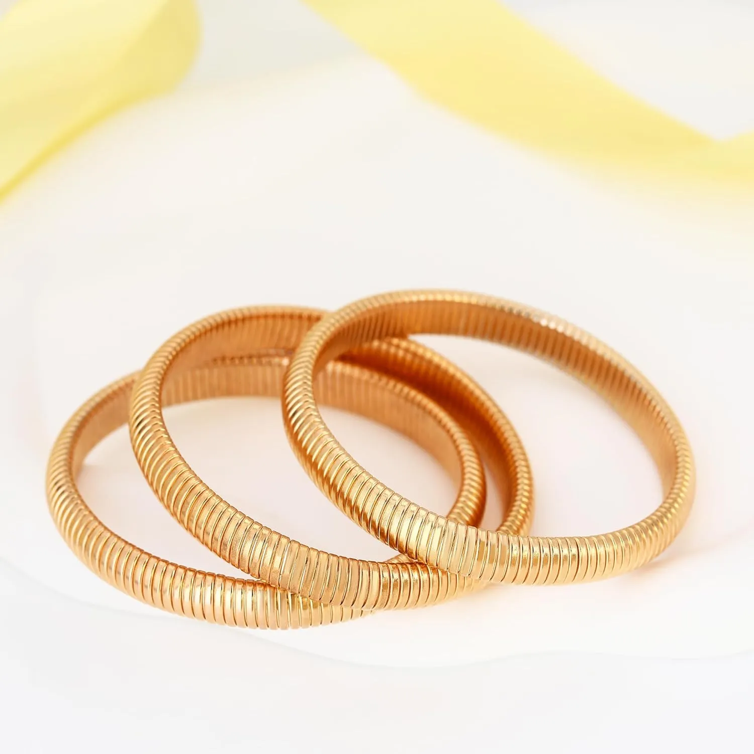 Chunky Gold Beaded Bangle Bracelet Set Stack for Women Men Stretchy Snake Link Chain Flexible Wide Wristband Bangles Bracelets