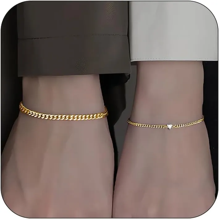 CJIAYUJEW Matching Bracelets for Men Women 2 Pcs Matching Couple Bracelets Peach Heart Bracelets Silver Gold Cuban Chain Bracelets Pinky Promise Friendship Bracelets for Couples Couples Jewelry