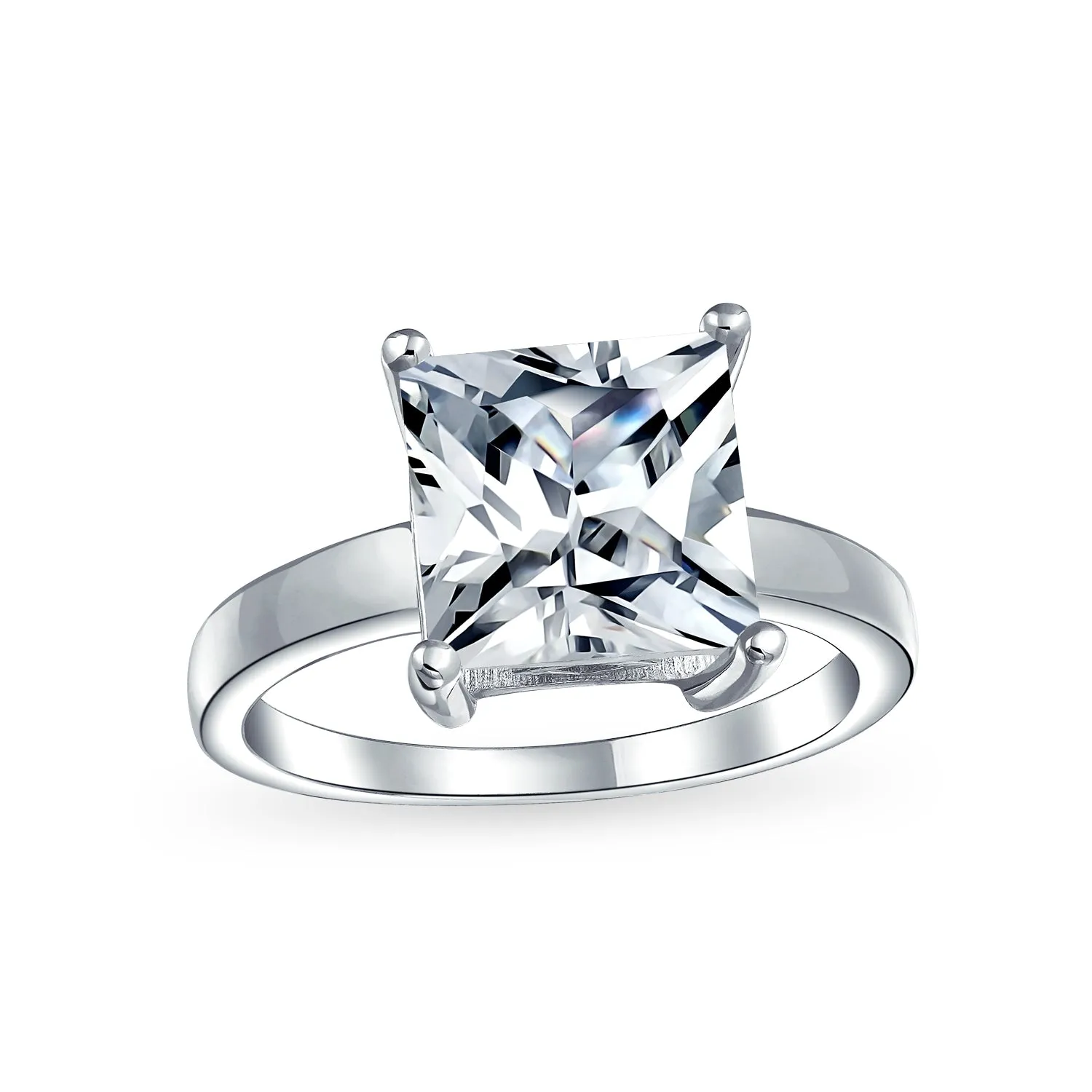 Classic 3CT Princess Cut Solitaire Engagement Ring in Sterling Silver