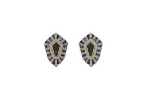 Classic Twist Shield  Blue Sapphire & Diamond Earrings