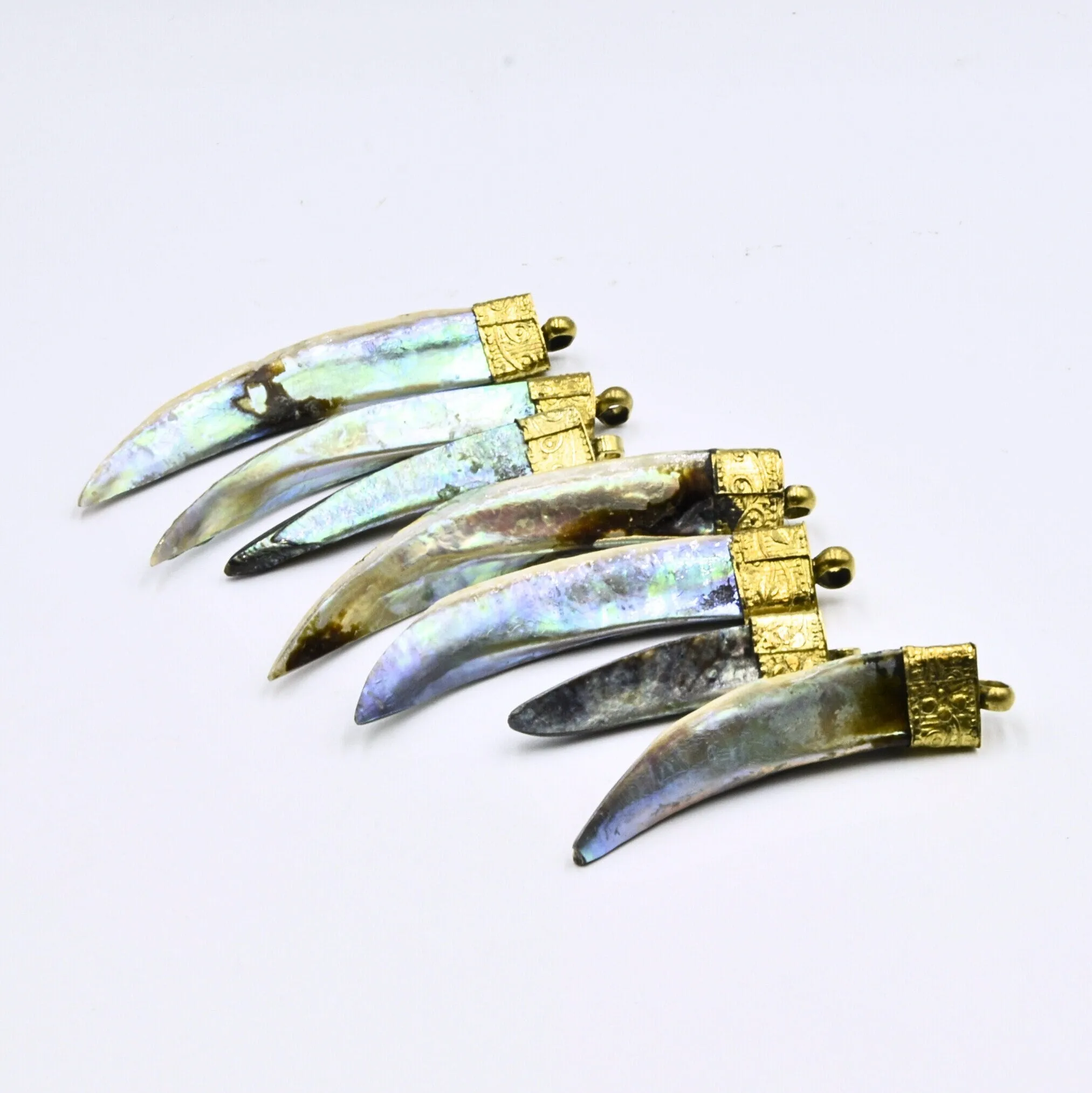 Claw Shaped Rainbow Abalone Shell Pendant with Gold Cap - Randomly Selected