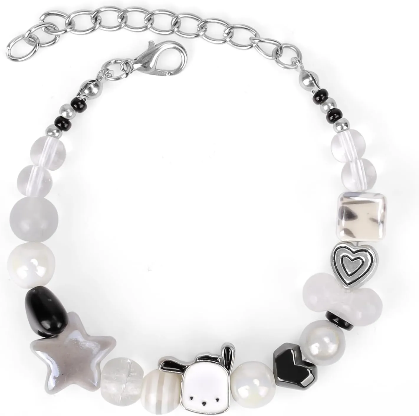 Colorful Beads Chain Bracelet Womens Jewelry Fish Dog Eggplant Star Cute Charms, Silver Bead Bracelets Y2K, Hand Jewelry for Women (Dog)