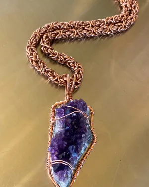 COPPER RAW AMETHYST BYZANTINE NECKLACE