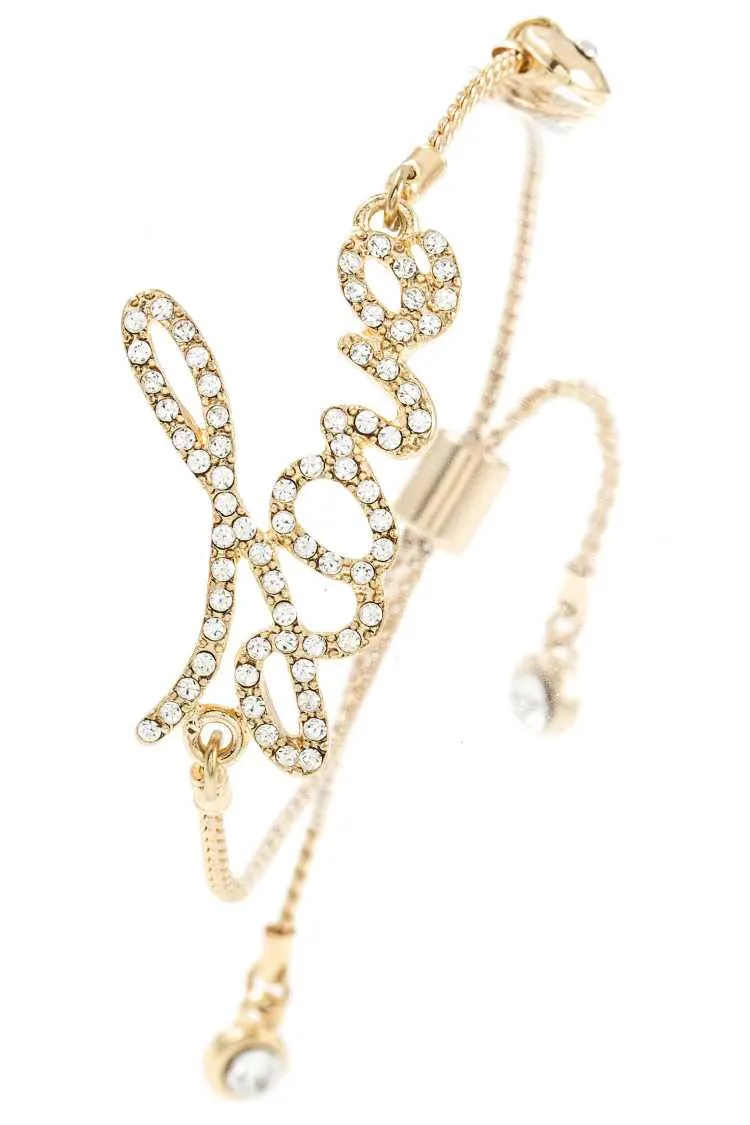 Cursive rhinestone love slider chain bracelet