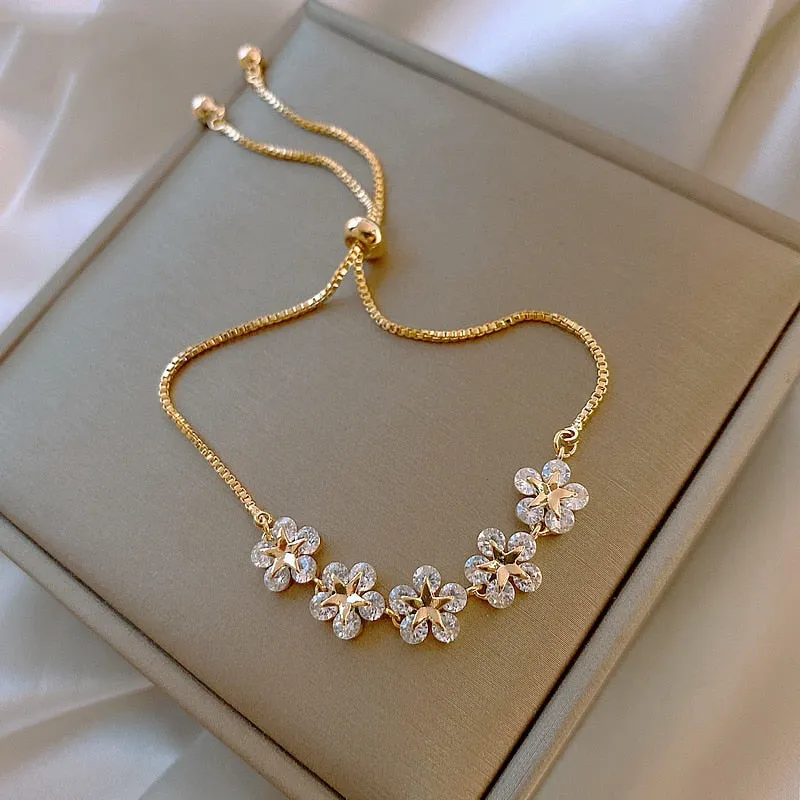 Delicate Flowers Copper Pave Setting Cubic Zircon Charm Bracelets