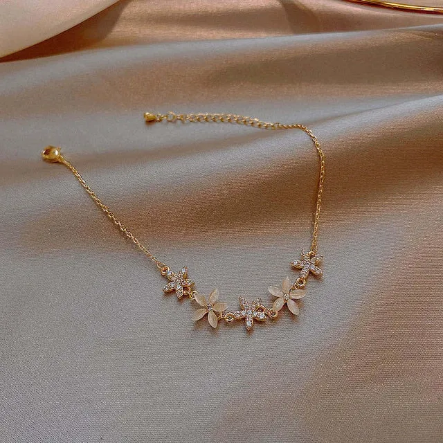 Delicate Flowers Copper Pave Setting Cubic Zircon Charm Bracelets