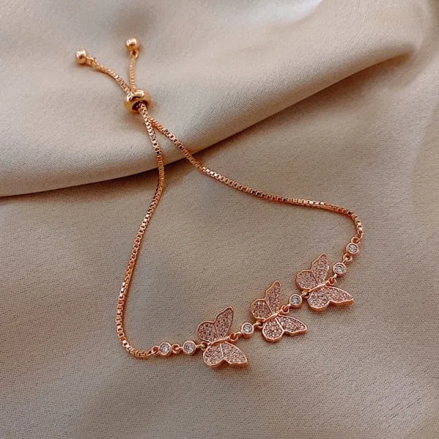 Delicate Flowers Copper Pave Setting Cubic Zircon Charm Bracelets