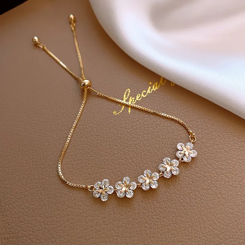 Delicate Flowers Copper Pave Setting Cubic Zircon Charm Bracelets