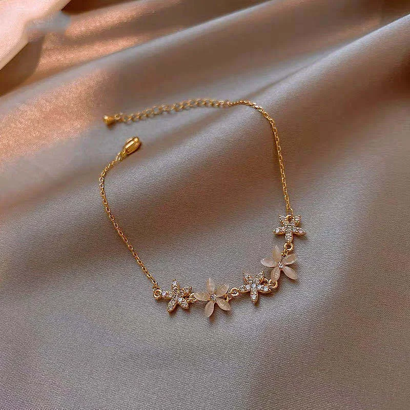 Delicate Flowers Copper Pave Setting Cubic Zircon Charm Bracelets