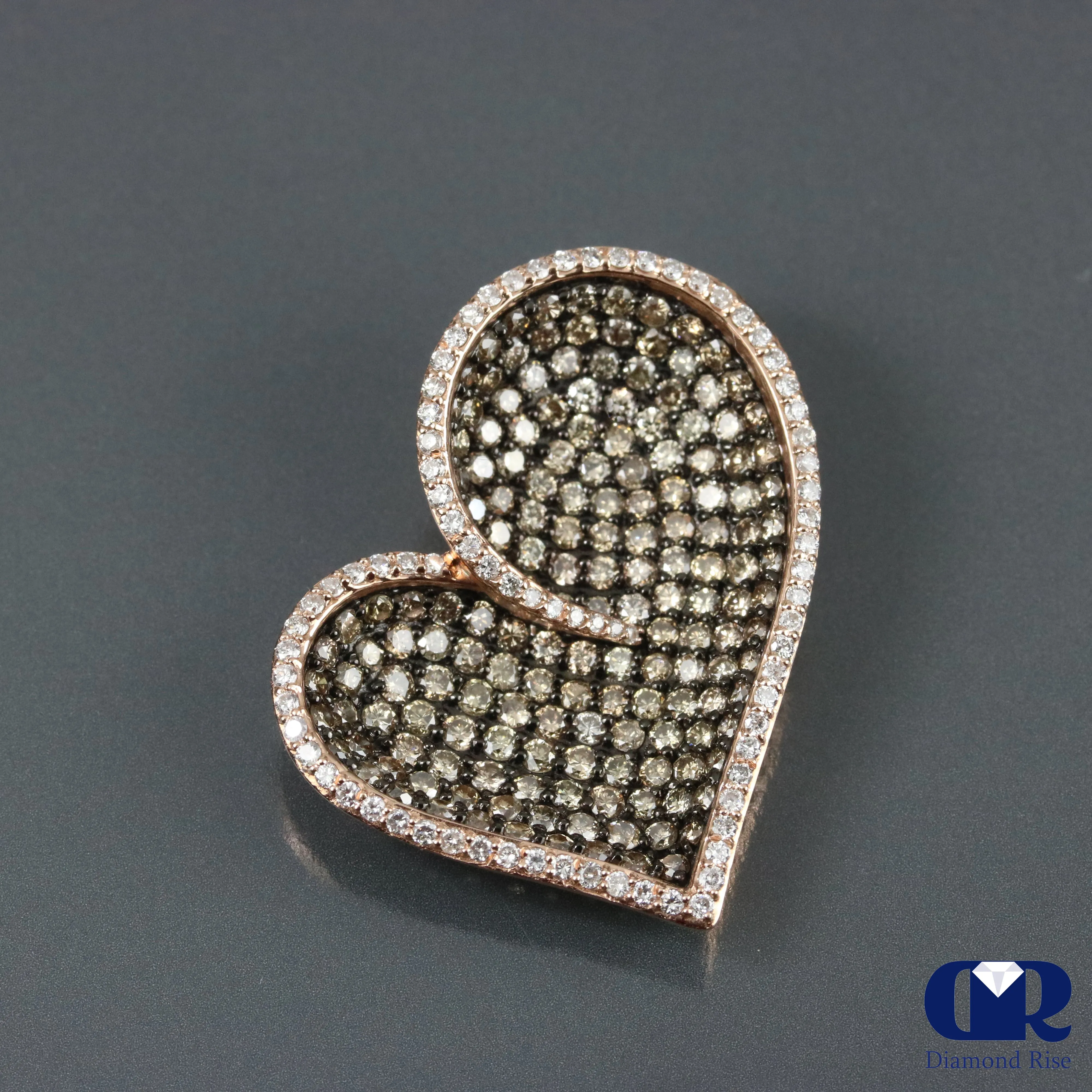 Diamond Unique Heart Shaped Pendant In 14K Rose Gold With 16" Chain