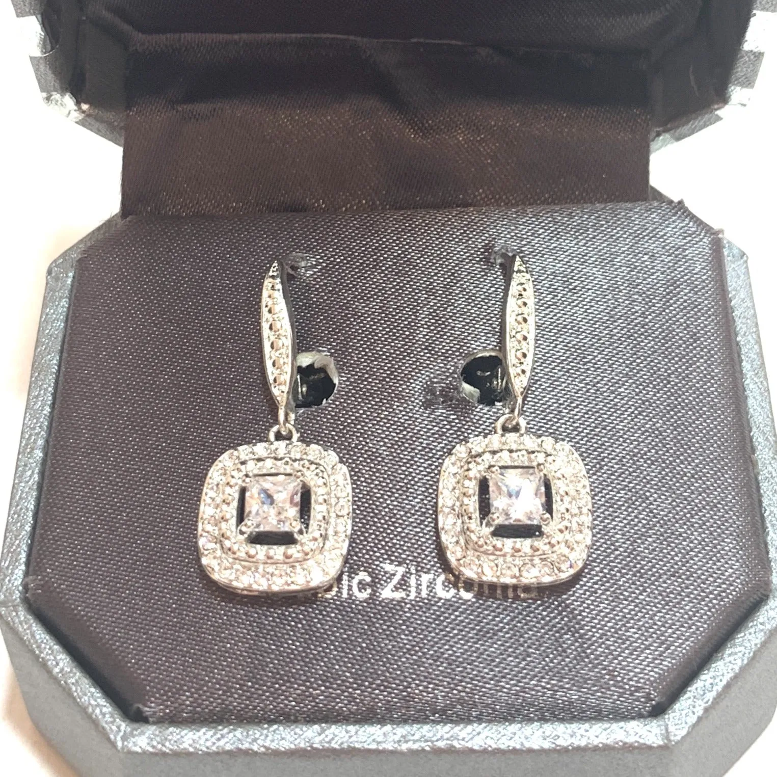 Dillard's Silver Rhinestone Drop Earrings | Brand New |