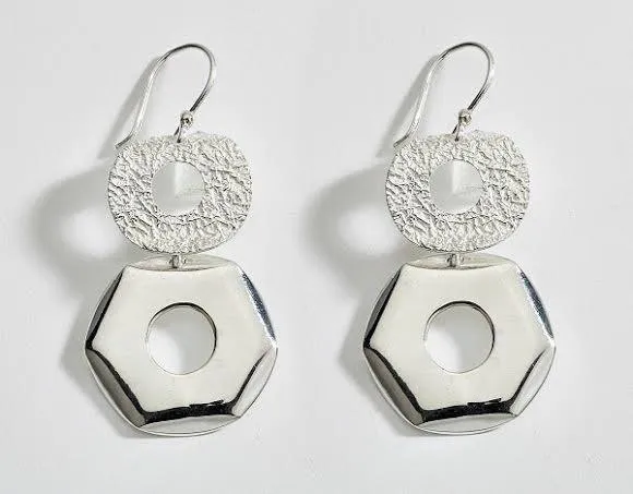 Double Circle Geometric Sterling Silver Earrings