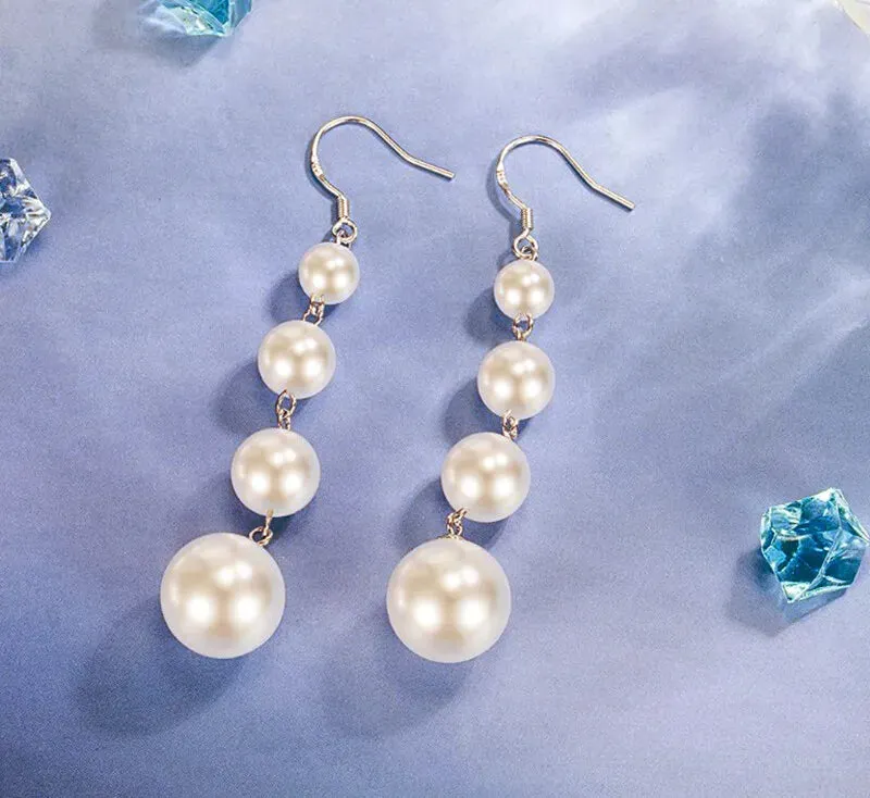 Elegant 4 Pearl Drop Dangle Hook Earrings