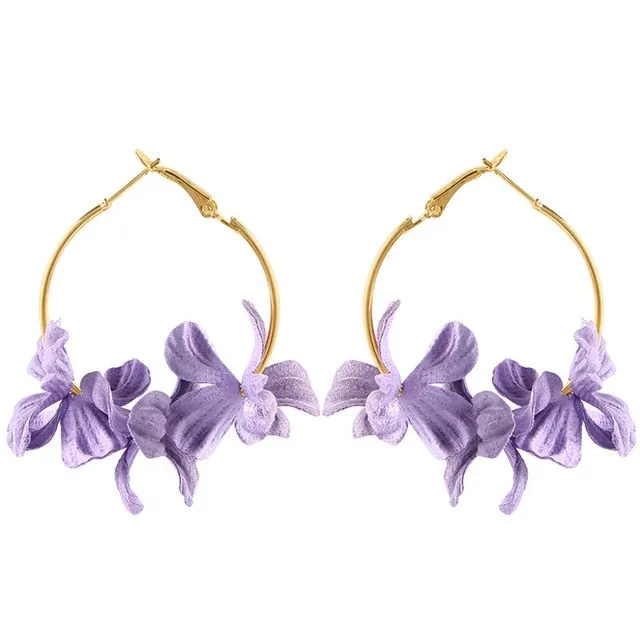 Elegant Fabric Flower Drop Earrings 2019