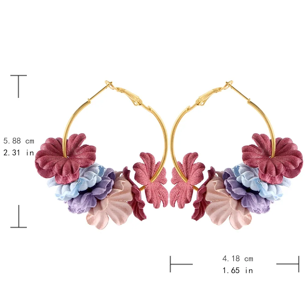 Elegant Fabric Flower Drop Earrings 2019