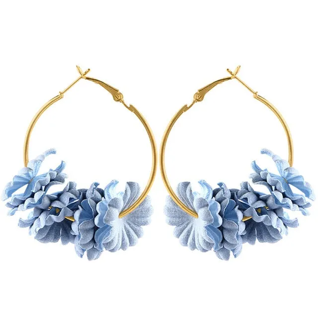 Elegant Fabric Flower Drop Earrings 2019