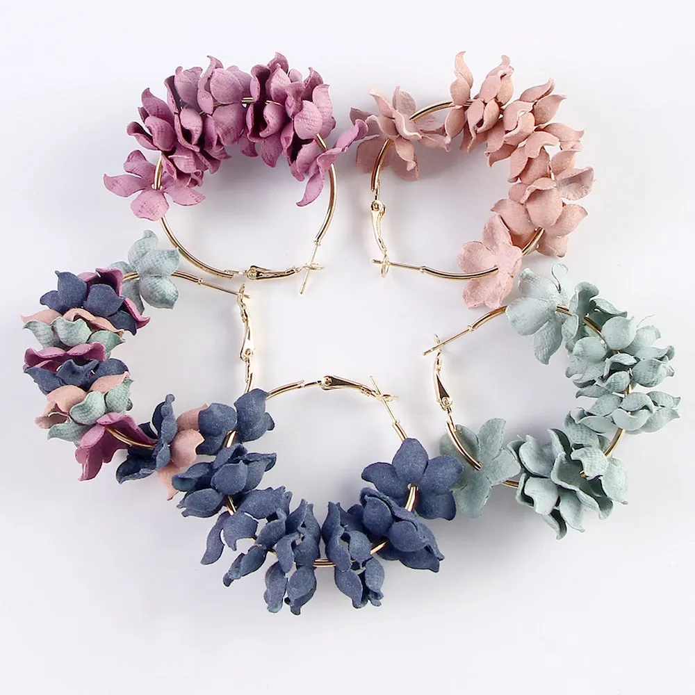 Elegant Fabric Flower Drop Earrings 2019