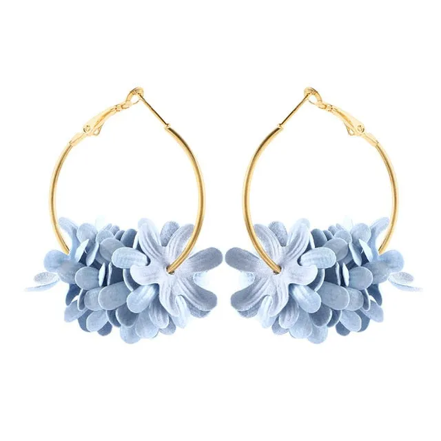 Elegant Fabric Flower Drop Earrings 2019