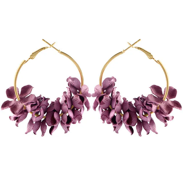 Elegant Fabric Flower Drop Earrings 2019