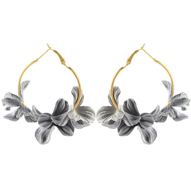 Elegant Fabric Flower Drop Earrings 2019