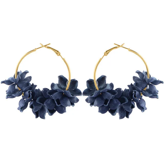 Elegant Fabric Flower Drop Earrings 2019