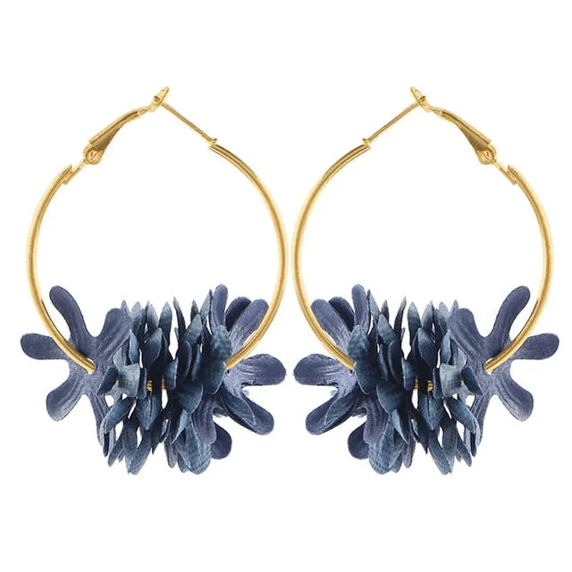 Elegant Fabric Flower Drop Earrings 2019