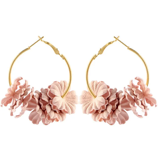 Elegant Fabric Flower Drop Earrings 2019