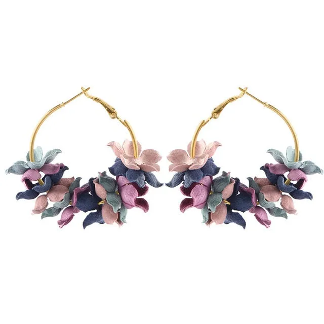 Elegant Fabric Flower Drop Earrings 2019