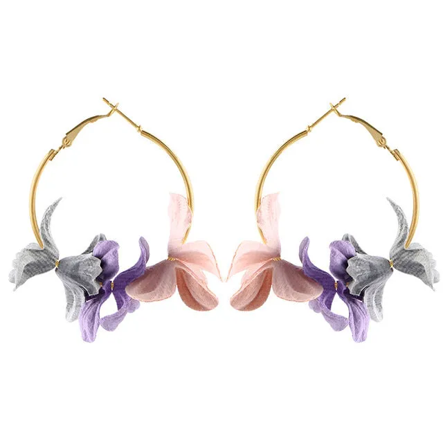 Elegant Fabric Flower Drop Earrings 2019