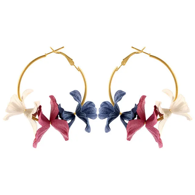 Elegant Fabric Flower Drop Earrings 2019